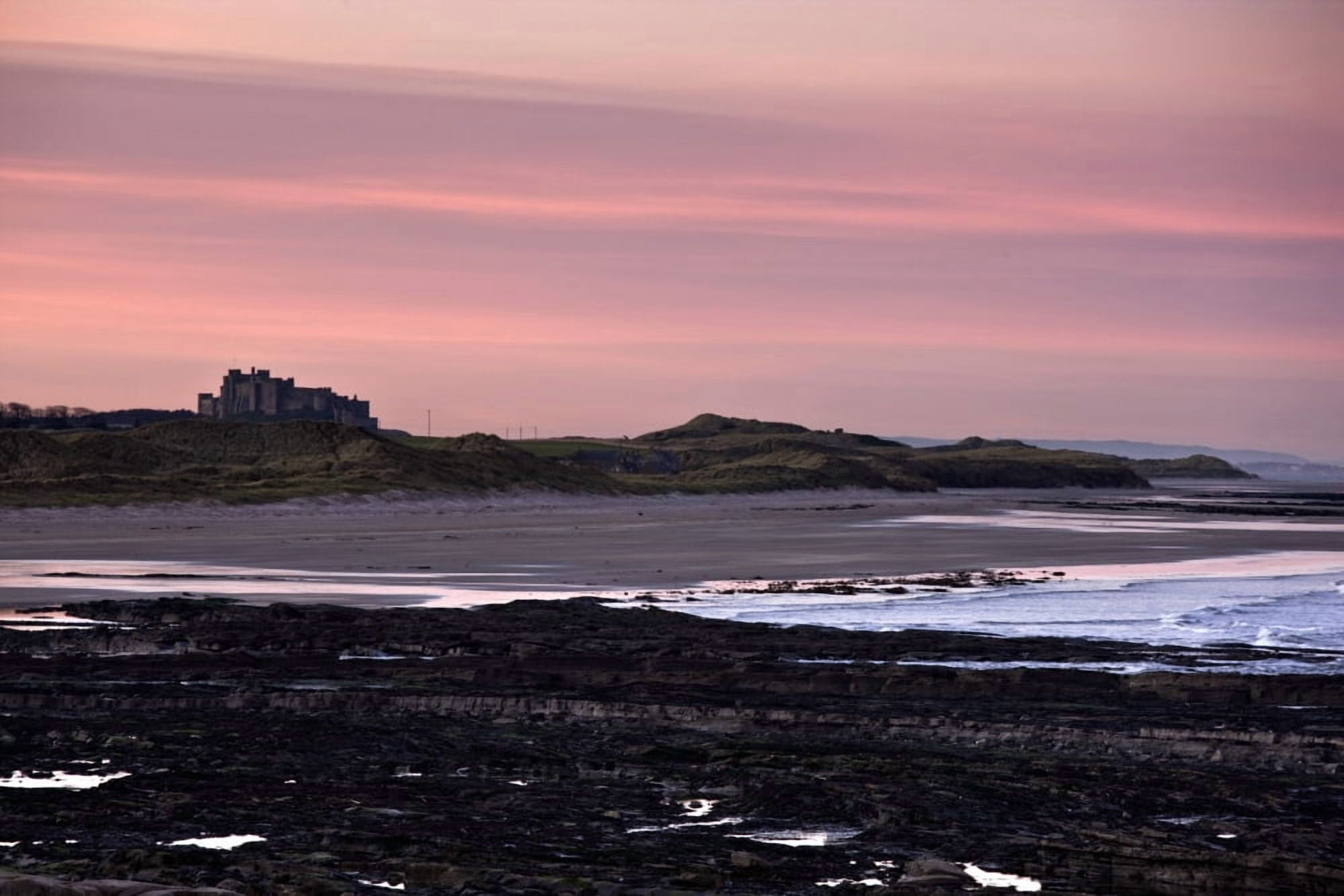 Seashore At Sunset Northumberland England Canvas Art - John Short  Design Pics (36 x 24)