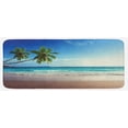 thumbnail image 1 of Seashore Kitchen Mat, Splashing Waves on Sandy Beach Coconut Palm Trees Scenic View of Island, Plush Decorative Kitchen Mat with Non Slip Backing, 47" X 19", Pale Brown Green Blue, by Ambesonne, 1 of 1