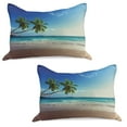 thumbnail image 1 of Seashore Knitted Quilt Pillowcover Set of 2, Splashing Waves on Sandy Beach Coconut Palm Trees Scenic View of Island, Standard Queen Pillow Sham Bedroom, 30" x 20", Pale Brown Green Blue, by Ambesonne, 1 of 1
