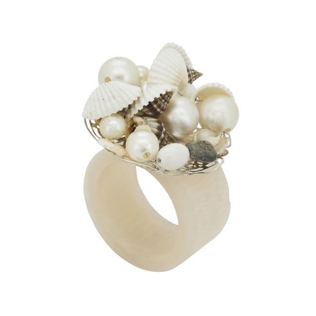 Beaded Radiance Off-White Iron Napkin Rings, Set of 4