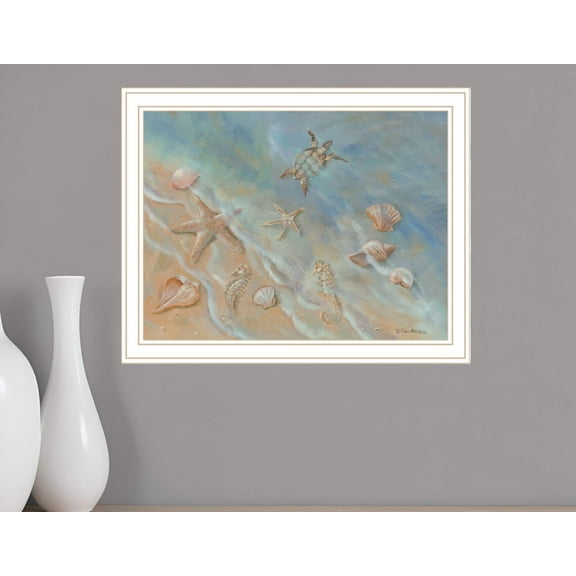 HomeRoots 529672 Horizontal Seashore Star White Framed Print Wall Art