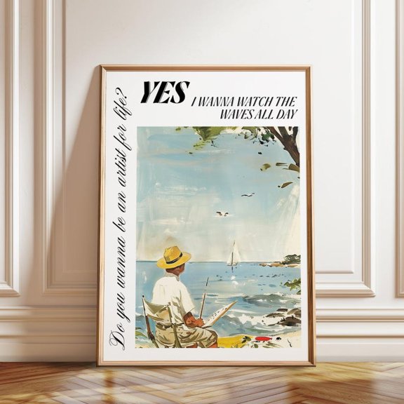 Seaside Artist Ocean View Wall Art Print, Unframed Paper Poster 8x10in