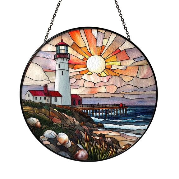 Seaside Atlantic Beach Stained Glass Window Hanging, Calm Ocean Wave Coastal Home Accent