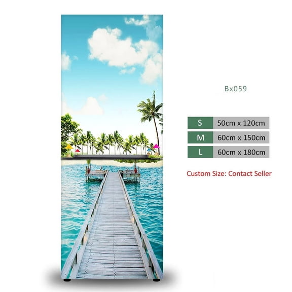 Seaside Beach Fridge Sticker Full Door Cover Self Adhesive Forest Landscape Kitchen Refrigerator Mural Sticker Freezer Wallpaper