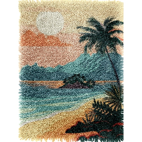 Seaside Beach Scene Sunset Palm Tree Latch Hook Kits Rug Color Printed Crochet Yarn DIY Hooking Latch Kit Carpet Rug Cover Mat for Christmas Chair Cushion Floor Decor 60x40cm(8)