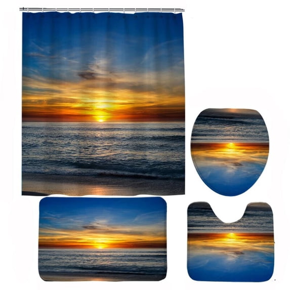 Seaside Beach Shower Curtain Sets Palm Tree Ocean Waves Bathroom Curtains Window Scenery Fabric Decor Non-slip Bath Mats Toilet