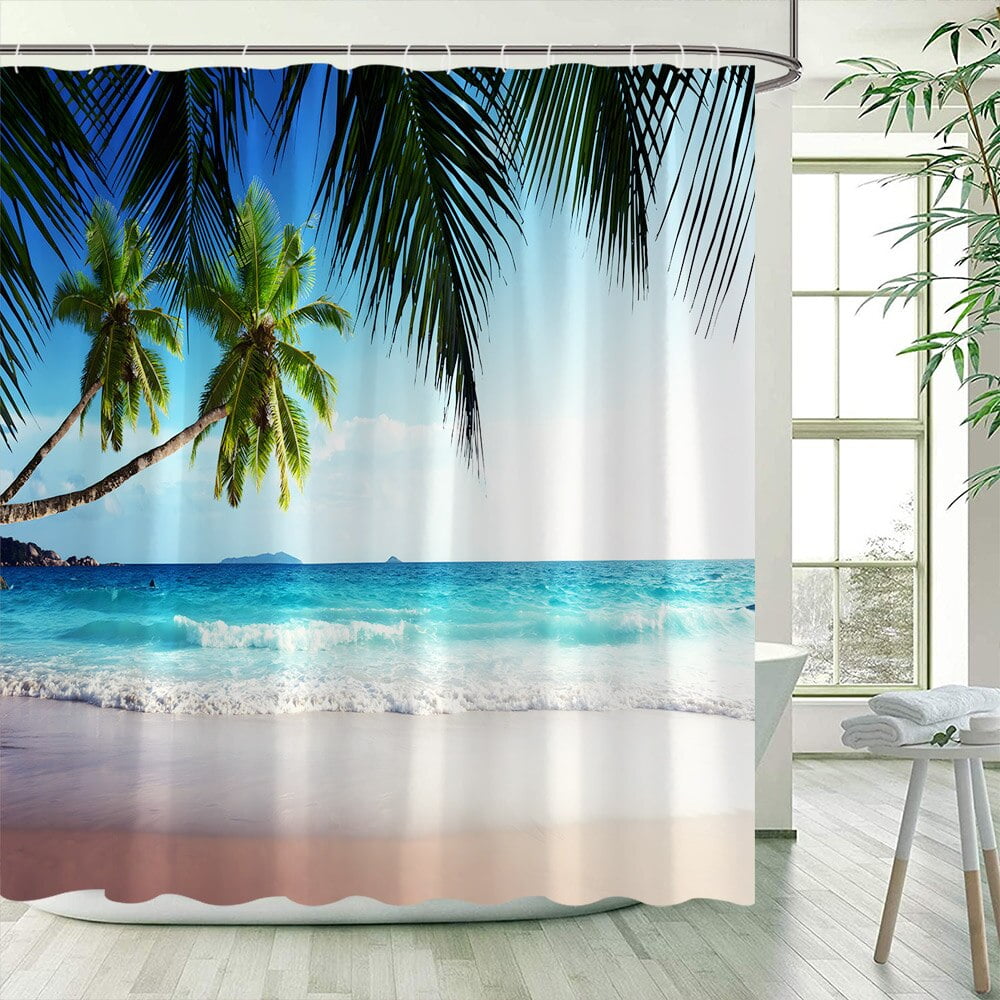 Seaside Beach Shower Curtains Island Coconut Trees Ocean Summer Nature Scenery Modern Garden