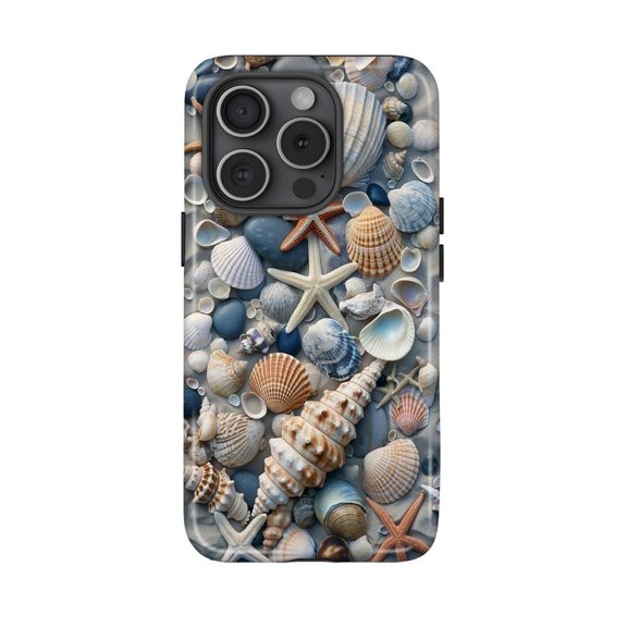 Seaside Beach Starfish Seashell Phone Case, Coastal Summer Marine Artwork, 17 16 15 14 13 12 11 Pro Max