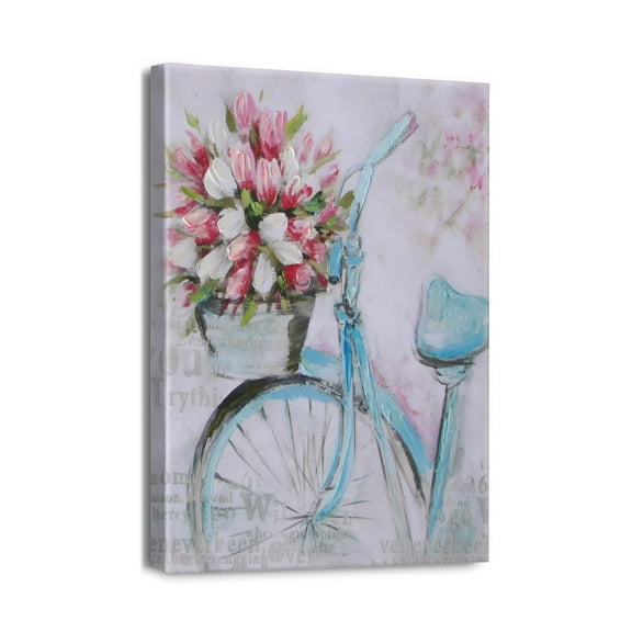 Seaside Bicycle Canvas Print Refreshing Beach Scenery in Aqua Blue, Perfect 12x16 Inch Wall Art for Coastal Themed Home, Bathroom Décor