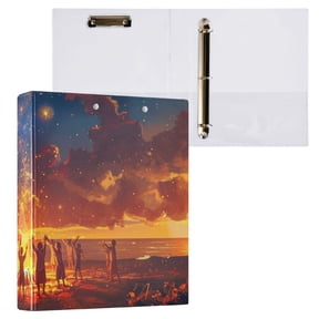 Seaside Campfire Party Starry Night Round Ring Binder 3 Rings 1.5" Capacity File Storage for A4 Size 1 Pack