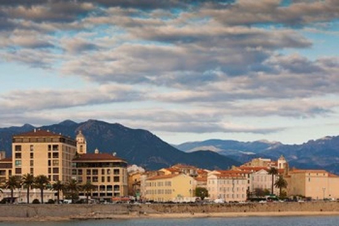 Seaside City View of Corsica Canvas Art - Walter Bibikow DanitaDelimont (36 x 24)