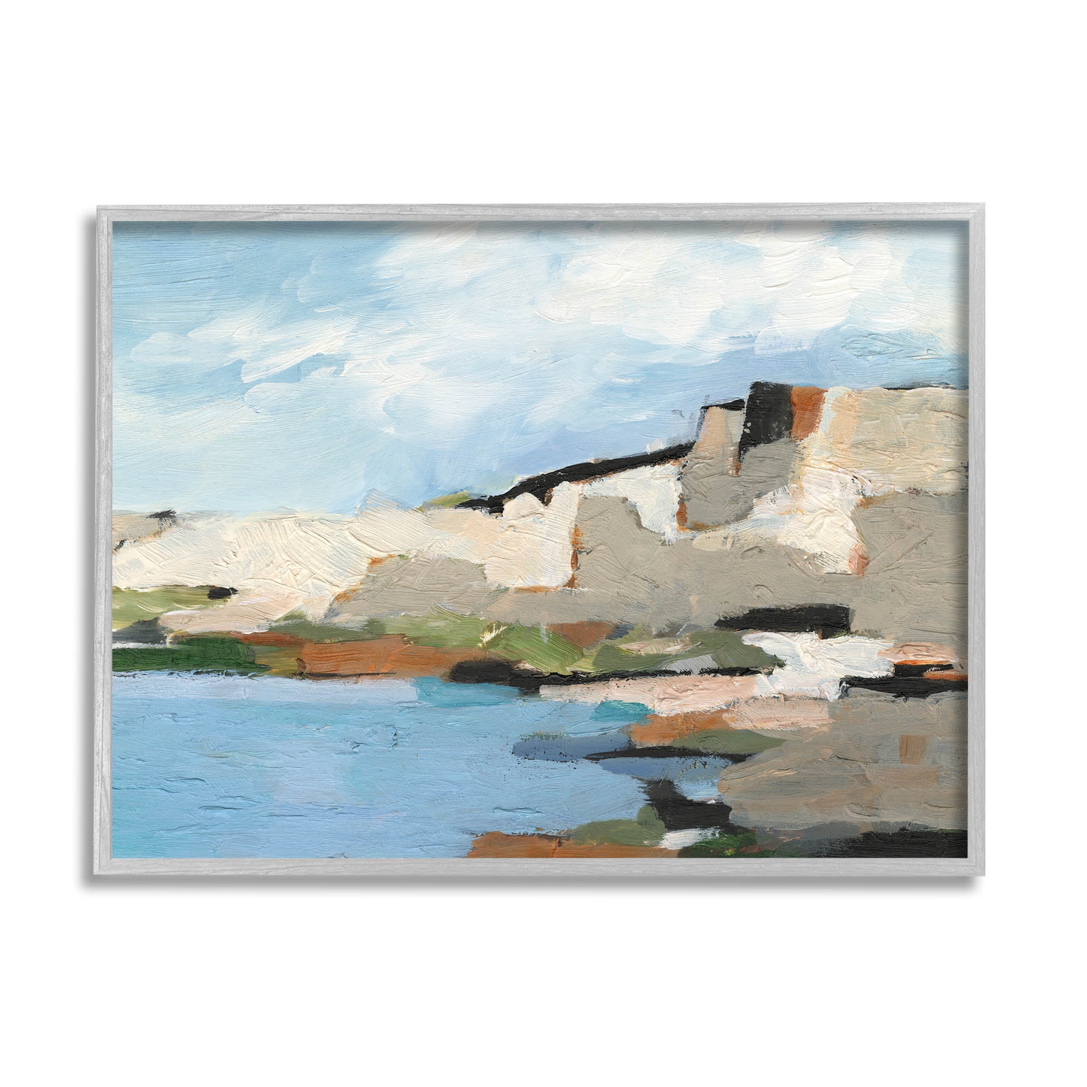 Seaside Cliff Abstract Landscape Landscape Painting Gray Framed Art Print Wall Art