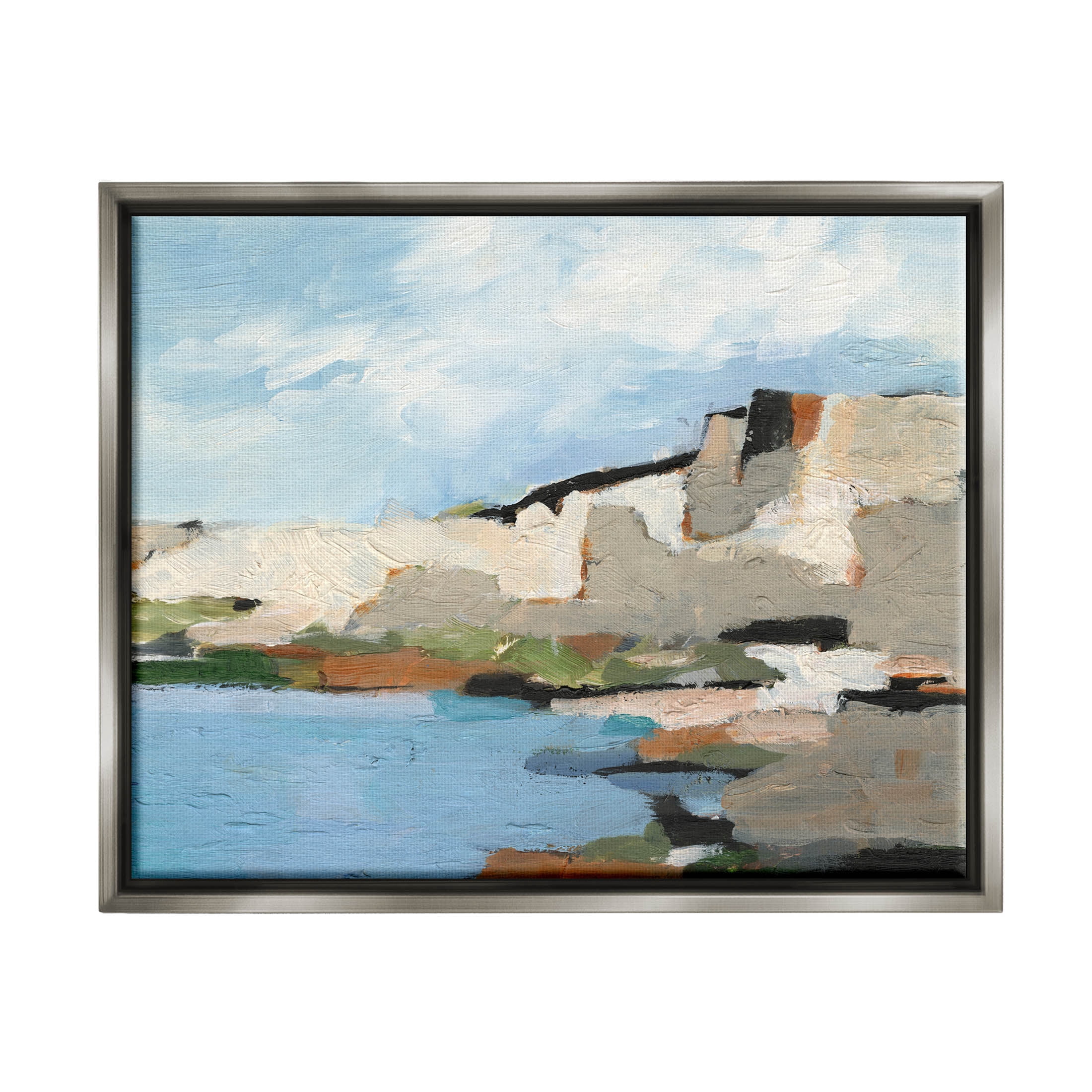 Seaside Cliff Abstract Landscape Landscape Painting Luster Gray Framed Art Print Wall Art
