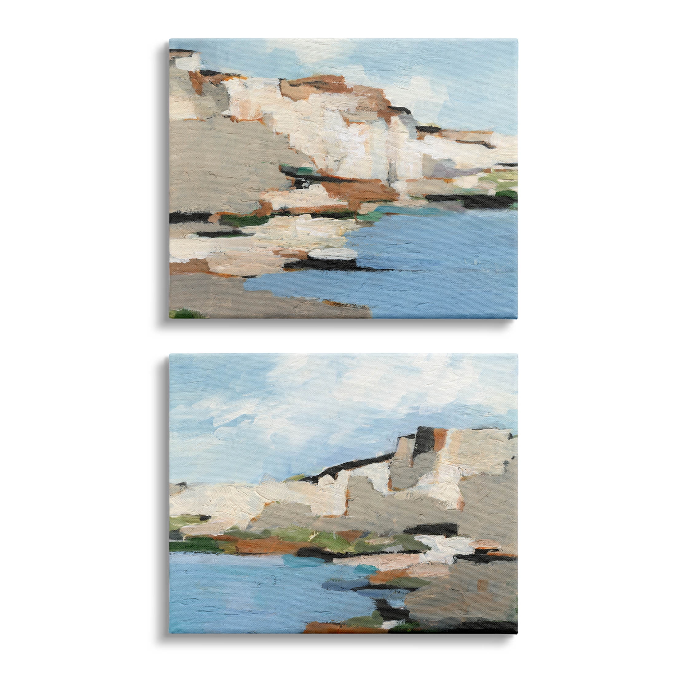 Seaside Cliff Modern Landscape Landscape Painting Gallery Wrapped Canvas Print Wall Art, Set of 2