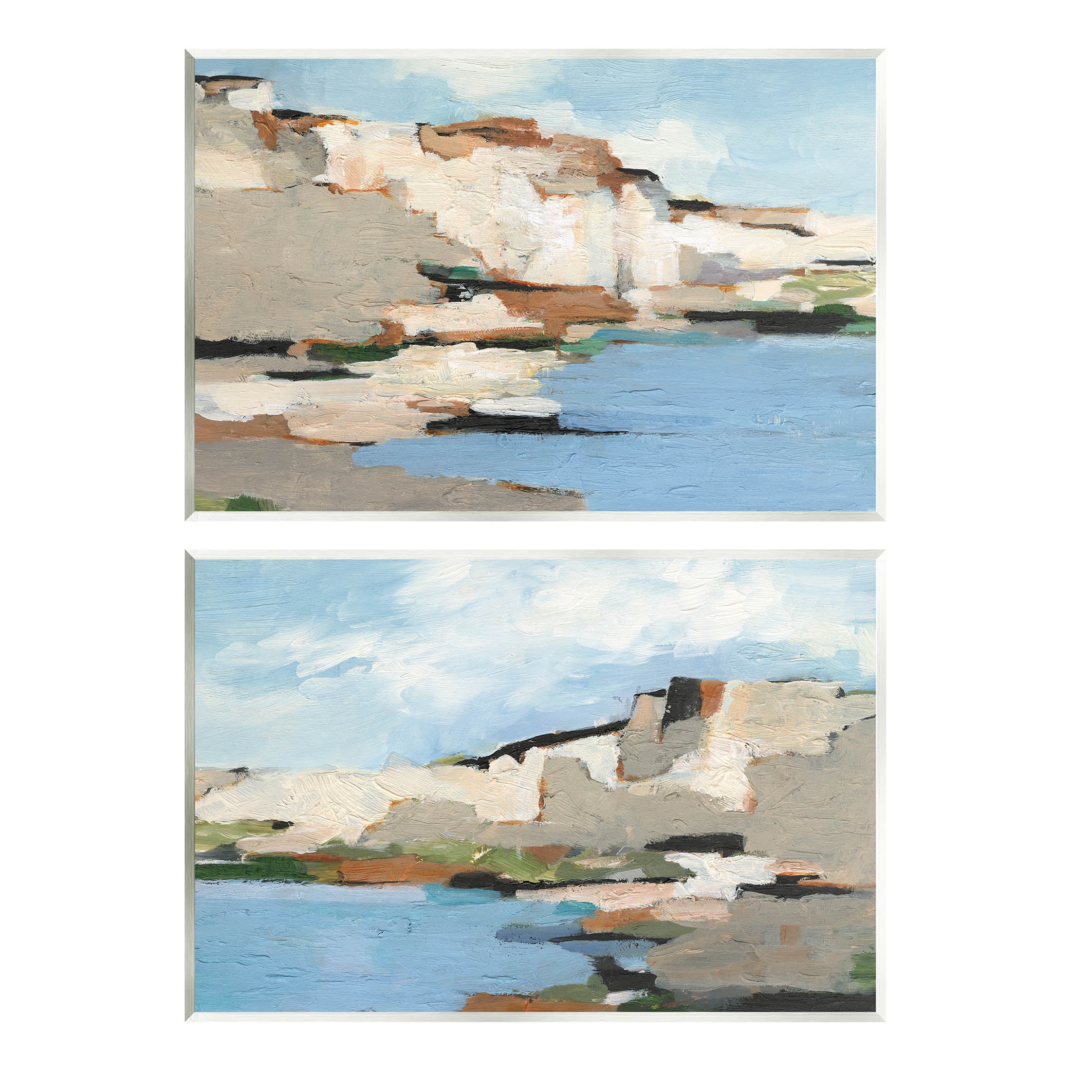Seaside Cliff Modern Landscape Landscape Painting Unframed Art Print Wall Art, Set of 2