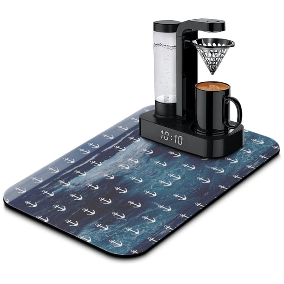 Seaside Coffee Station Mat - Coastal Design Absorbent Mat for Coffee Machines, Multi-Functional Non-Slip Kitchen Counter Mat