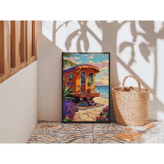 Seaside Cottage Boho Beach Caravan Coastal Wall Art Unframed Paper Print
