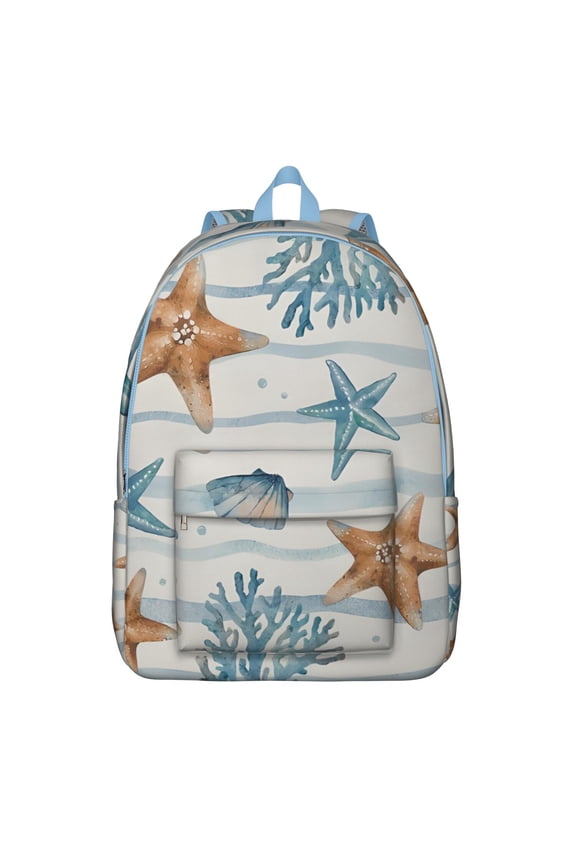 Seaside Creature Cartoon Backpack for Teens, Waterproof Durable Bookbag with Nautical Sand & Ocean Life Theme, Lightweight and Multi-pocket for Daily Use