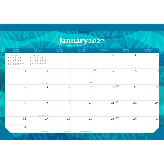 Seaside Currents | 2027 17x12" Desk Pad Calendar | Sticker Sheet