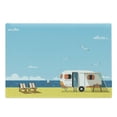 thumbnail image 1 of Seaside Cutting Board, Illustration of Summertime Caravan Coastline Clouds Seagulls Scenery Print, Decorative Tempered Glass Cutting and Serving Board, Large Size, Aqua Navy Yellow, by Ambesonne, 1 of 1