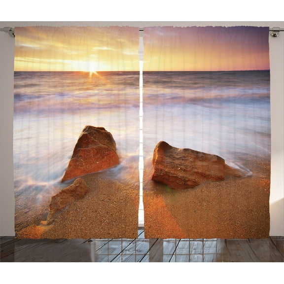 Ambesonne Exotic Curtains 2 Panel Set, Hawaiian Sea Sky Nature, 108" x 84", Cream White