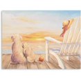 thumbnail image 1 of Seaside Dogs Watching Sunset Canvas Painting Seaside Chairs Sunset Tones Ambiance Decorative Painting Warm Romantic Ambiance Sense Decorative Painting Animal Pictures Wall Decor 16"X12", 1 of 6