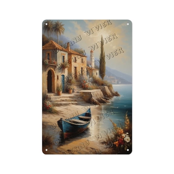 Seaside Farmhouse Wall Art  Coastal Beach House Decor, 12x16 Inch Aluminum Sign for Living Room, Kitchen, or Bedroom