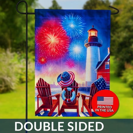 Seaside Fireworks Double Sided Flag Beach Lighthouse Fireworks Adirondack Chairs July 4th