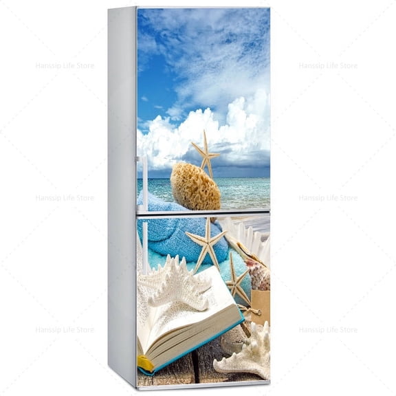 Seaside Fridge Door Mural Sticker Waterproof Vinyl 3D Wallpaper ration for Refrigerator Freezer Door Poster Customization