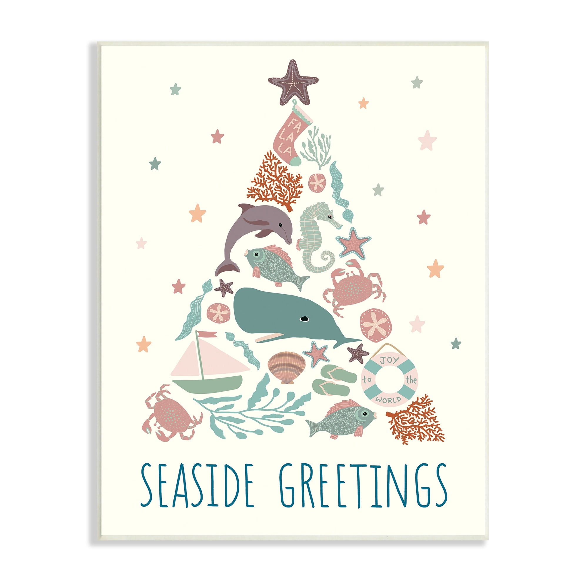 Seaside Greetings Aquatic Animals Botanicals Christmas Tree Coastal Graphic Art Unframed Art Print Wall Art