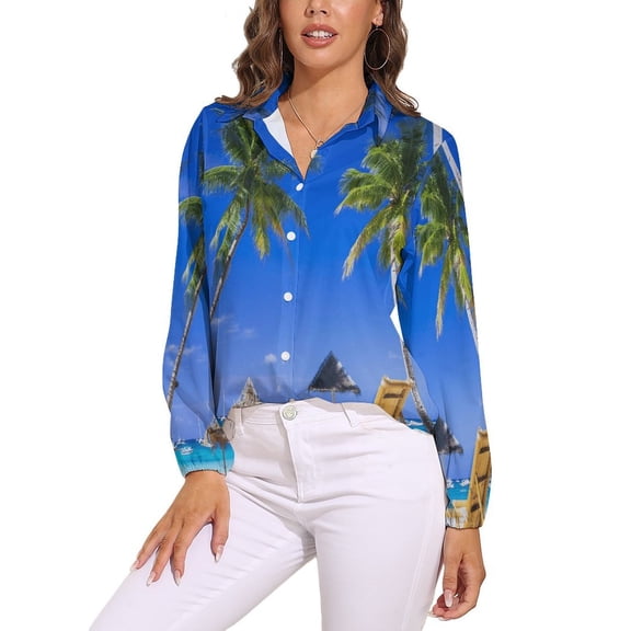 Seaside Holiday Home Long Sleeve Blouse Woman Streetwear Casual Shirts Summer Oversize Woman Streetwear Clothing Birthday Present