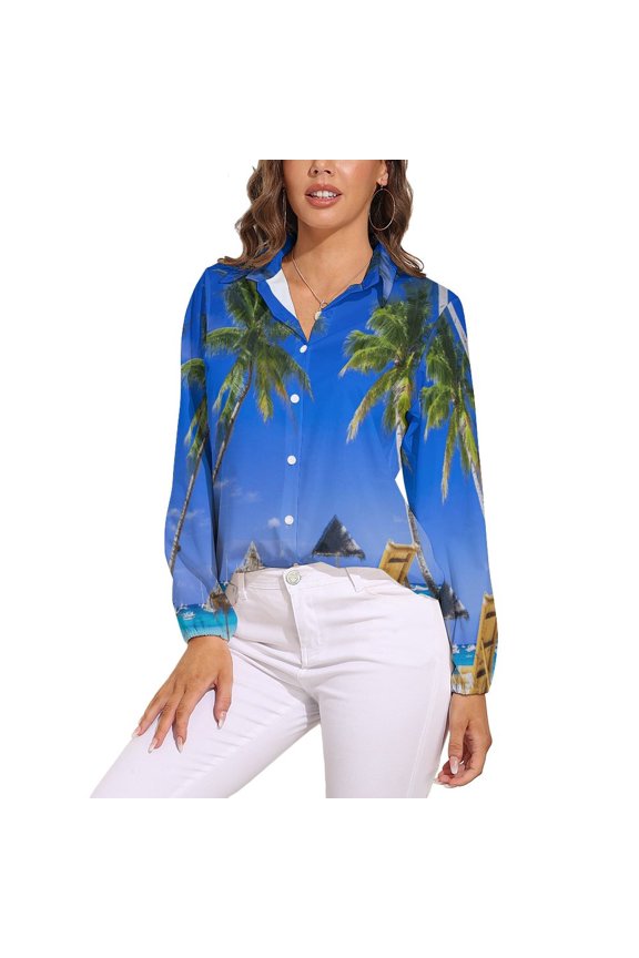 Seaside Holiday Home Long Sleeve Blouse Woman Streetwear Casual Shirts Summer Oversize Woman Streetwear Clothing Birthday Present