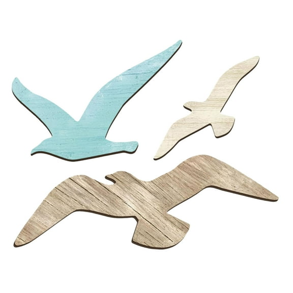Seaside Home Mediterranean Style 3pcs Wooden Seagull Wall Art For Room Decorative Stones 9.4x9.1" Home Decor