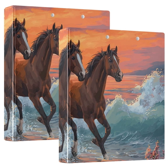Seaside Horse Running Sunset Round Ring Binder 3 Rings 1.5" Capacity File Storage for A4 Size 1 Pack