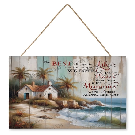 Seaside House The Best Things in Life Wall Art Wooden Sign Vintage Pictures for Bedroom Bathroom Kitchen Wall Decorations Bar Interior Decor 10"x16" Wooden Hanging Signs