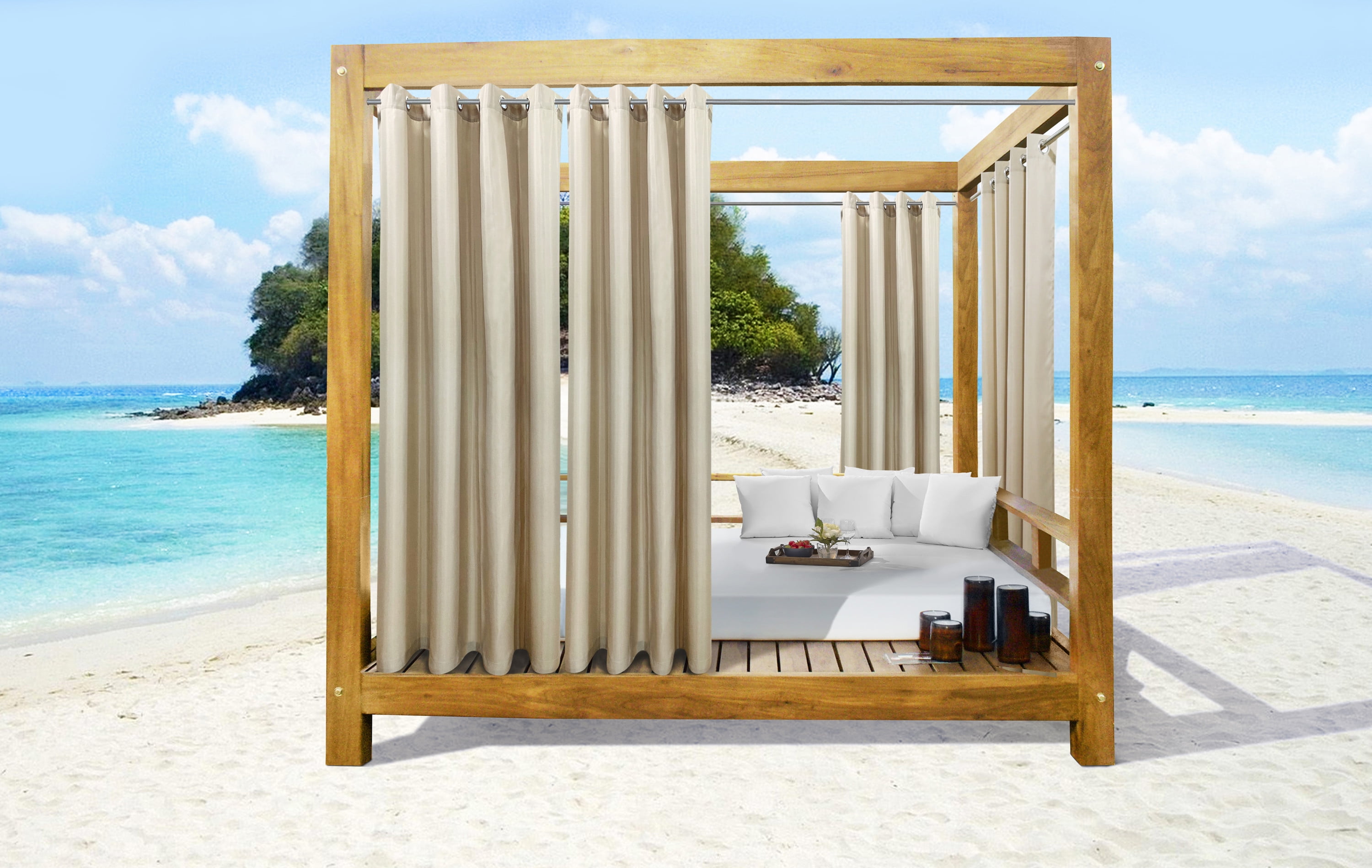Seaside Indoor/Outdoor Grommet Curtain Panel - Pair each 50" x 108" in Linen