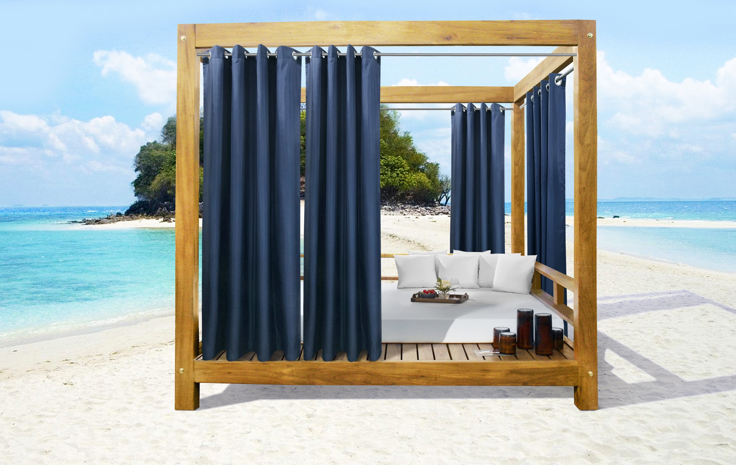 Seaside Indoor/Outdoor Grommet Curtain Panel - Pair each 50" x 84" in Indigo
