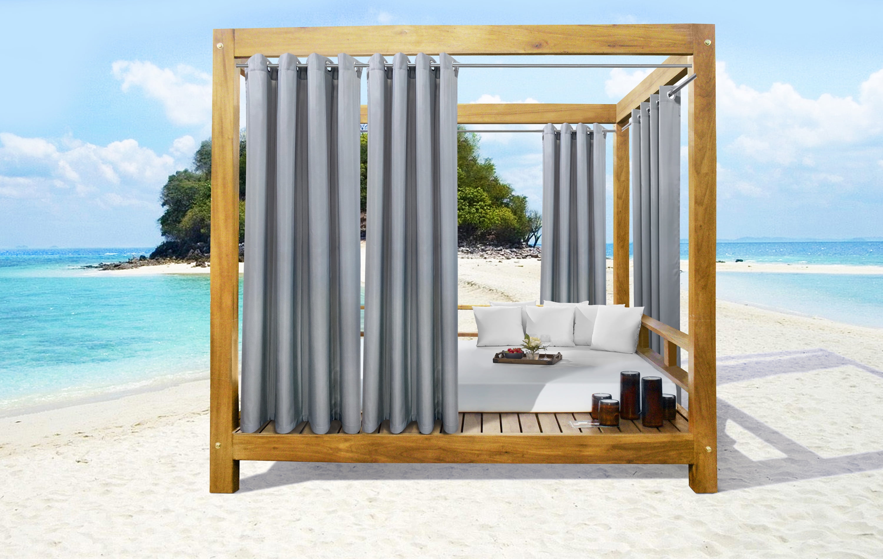 Seaside Indoor/Outdoor Grommet Curtain Panel - Pair each 50" x 96" in Alloy Grey