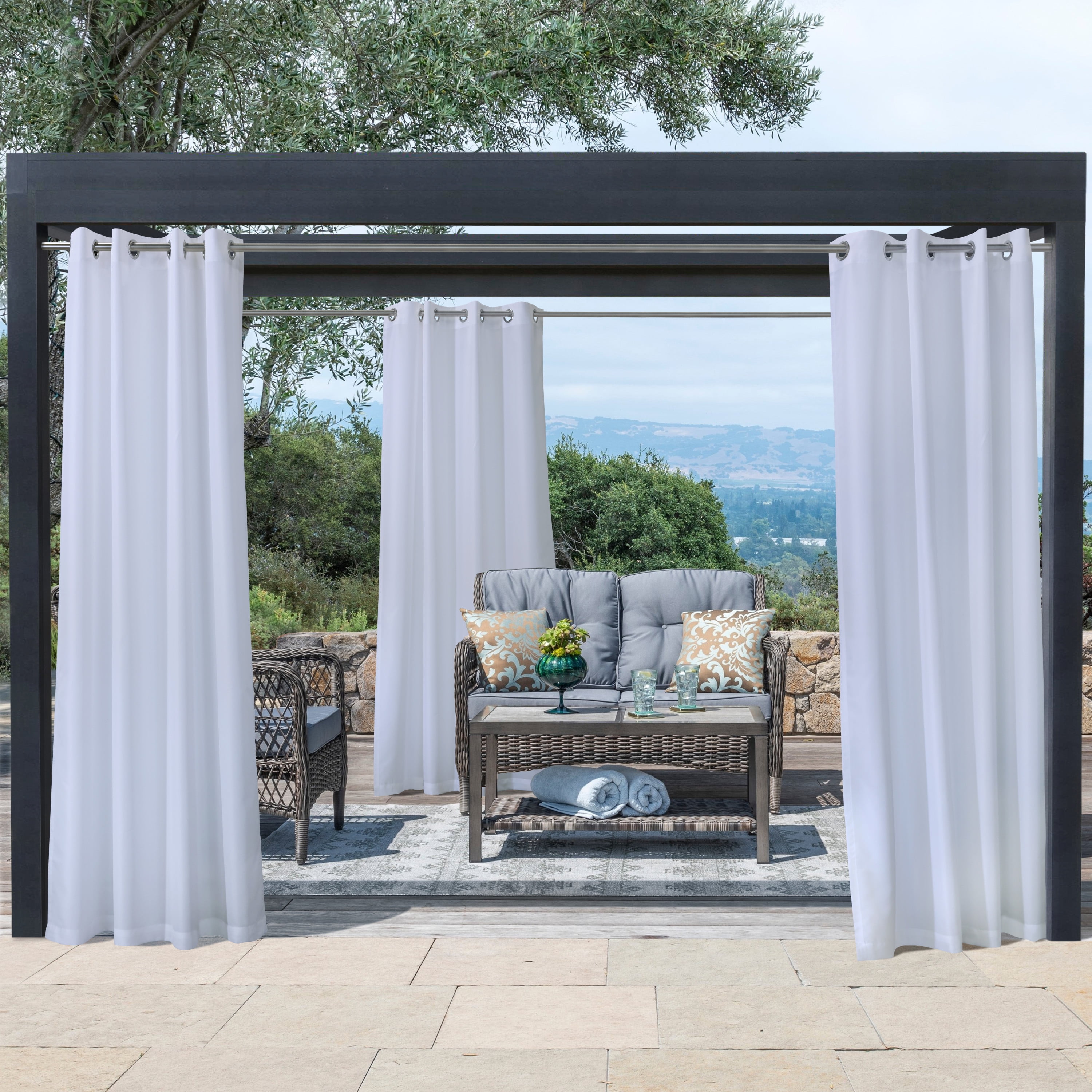Seaside Indoor/Outdoor Grommet Curtain Panel - Pair each 50" x 96" in White