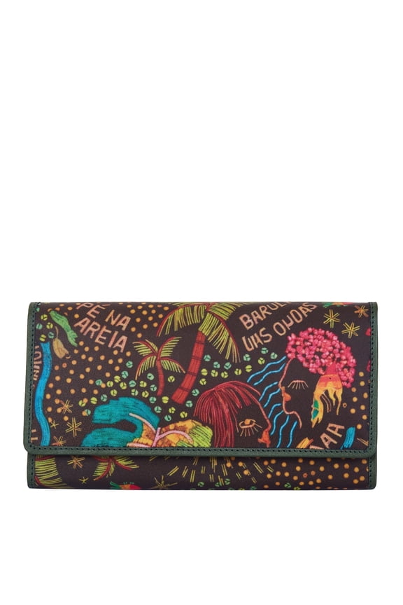 Womens Hand Crafted Printed Nylon & Leather Tri-Fold Wallet  Classic Design with Leather Trim, Timeless & Elegant Style
