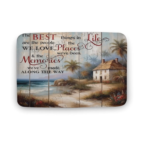 Seaside Landscape Print Bath Mats for Bathroom, Soft Absorbent Beach Print Bath Rug Non-Slip Floor Rug Carpets for Kitchen Bathroom Laundry Bedroom Living Room Decoration 16"x24"