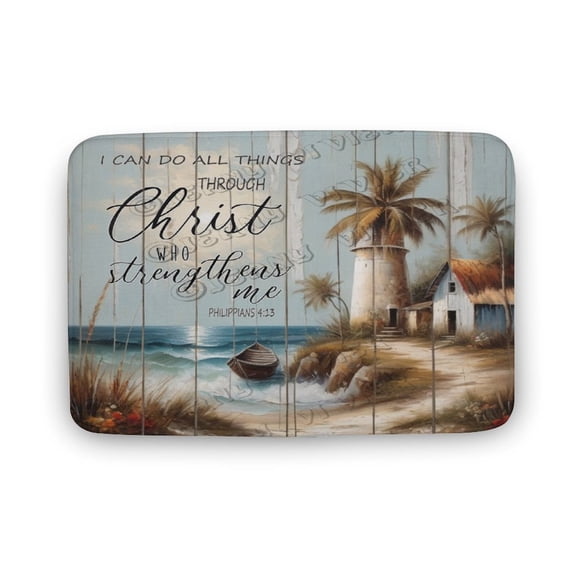 Seaside Landscape Print Bathroom Rugs, Soft Microfiber,Rustic Ocean Landscape Print Bath Decor Rugs, 20"x32" Coral Velvet Bathtub Mats,Non Slip Mat for Shower