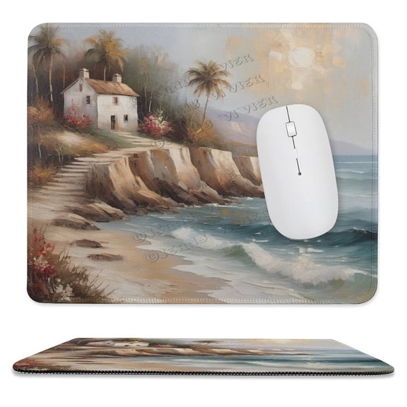 Seaside Landscape Print Mouse Pad with Non-Slip Rubber Base, Stitched Edge, Premium-Textured, Gaming Mouse Pad for Wireless Mouse, Computers, Laptop, Office 10"x12"