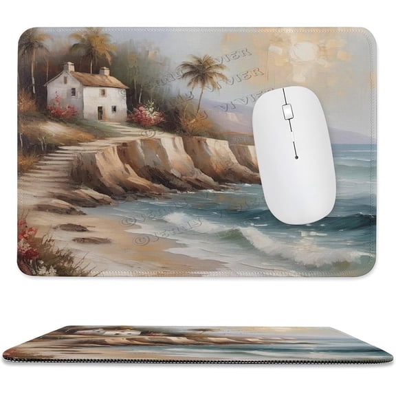 Seaside Landscape Print Mouse Pad with Non-Slip Rubber Base, Stitched Edge, Premium-Textured, Gaming Mouse Pad for Wireless Mouse, Computers, Laptop, Office 8"x10"