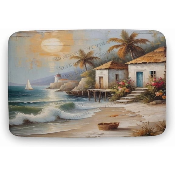 Seaside Landscape Printed Bathroom Rugs Non Slip Bath Mat for Bathroom Bath Rugs for Shower 16"x24"