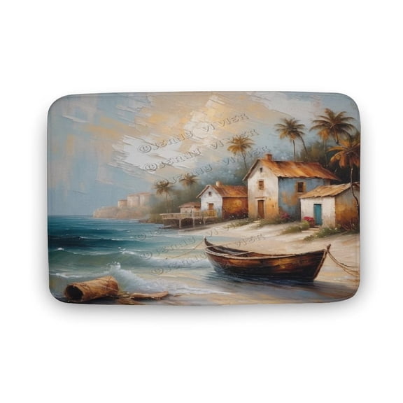 Seaside Landscape Printed Coral velvet Bath Rug Funny Bathroom Rug,Comfort Bath Mat,Washable Shower Floor Carpet Rugs Room Dcor Non Slip Backing 16"x24"