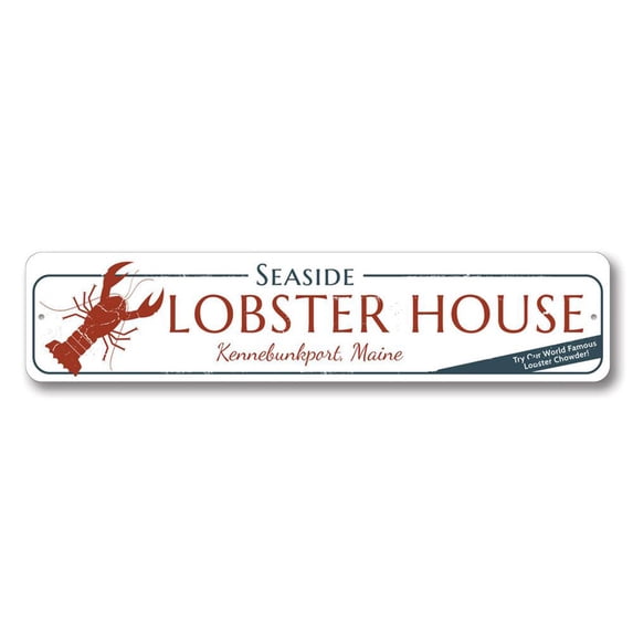 Seaside Lobster House Sign, World Famous Lobster Chowder Sign, Custom Beach House Location Aluminum Decor - 4x18 inches