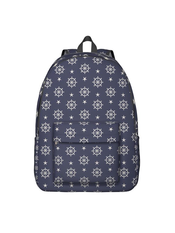 Seaside Marine Backpack with Rudder, Sail & Ship Design, Lightweight Nautical Bookbag for Students & Office Use, Waterproof with Multi-Pockets for Daily Summer Travel