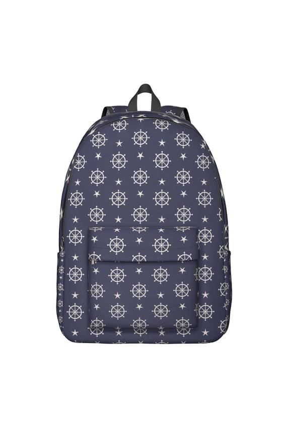 Seaside Marine Backpack with Rudder, Sail & Ship Design, Lightweight Nautical Bookbag for Students & Office Use, Waterproof with Multi-Pockets for Daily Summer Travel