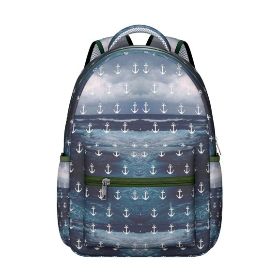 Seaside Marine Backpack for Student Waterproof Scratch-Resistant School Bag with Lighthouse Beacon and Waves Print, Breathable Padding, Adjustable Straps for Outdoor Adventures
